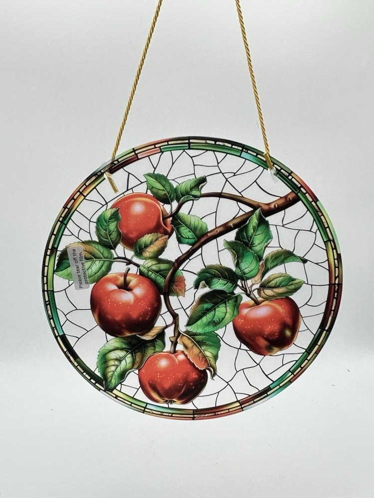 APPLE TREE APPLES FLAT 2-D Hanging Suncatcher EMBOSSED DESIGN Vibrant Colors