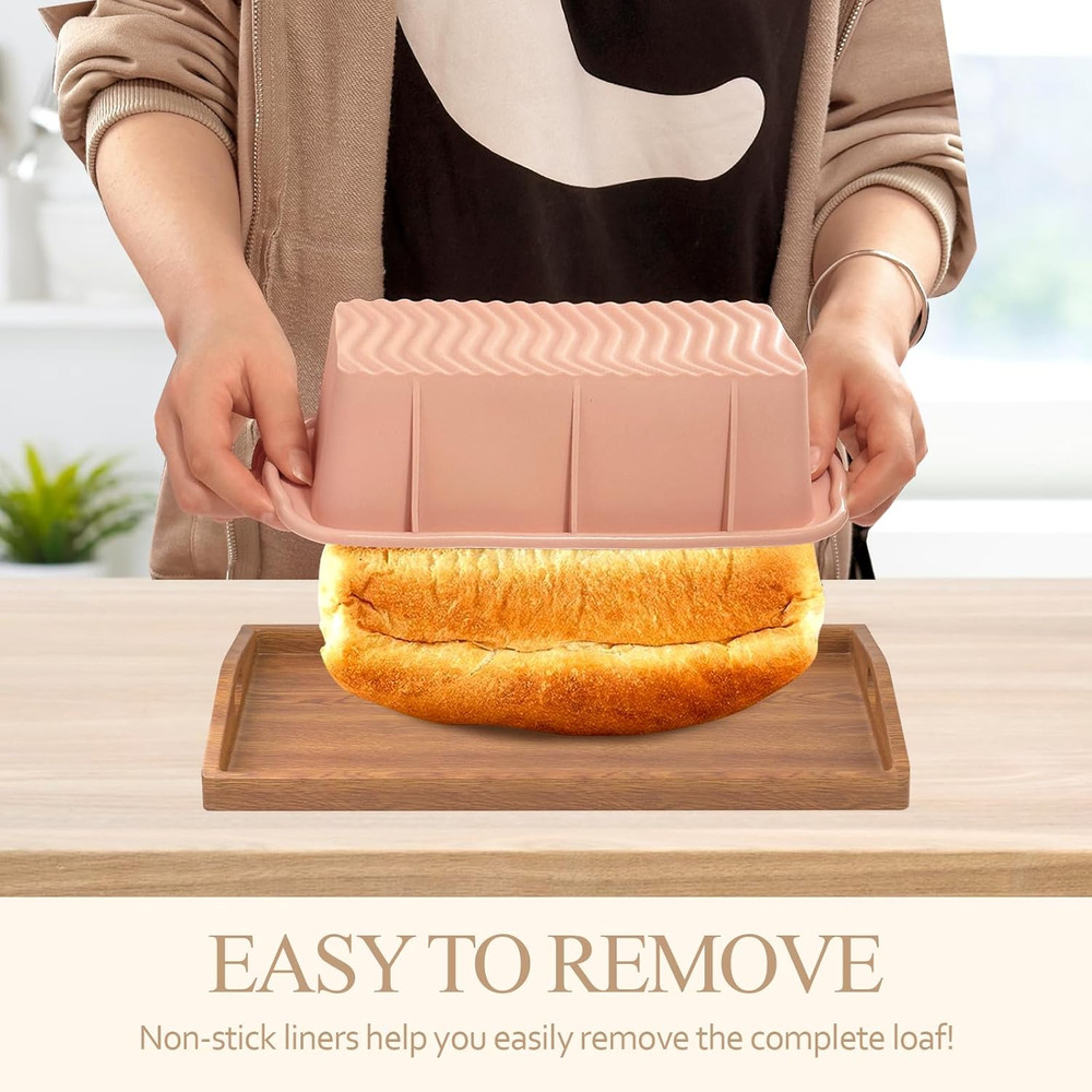 2 Pc Silicone Bread Loaf Pan Set Non Stick Rectangular Baking Molds Easy Release