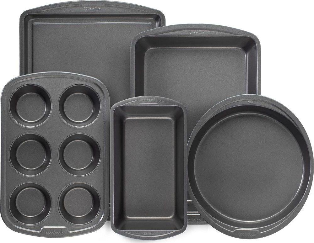 Everyday Nonstick Steel 5-Piece Bakeware Set, Gray, Includes Cookie Sheet, Cake