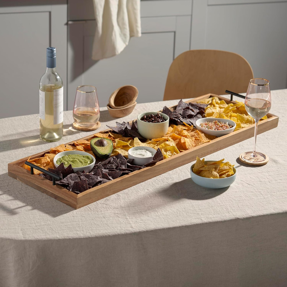 Modern Manor Longboard Cheese Platter with Handles, Rectangular Cheese Board and