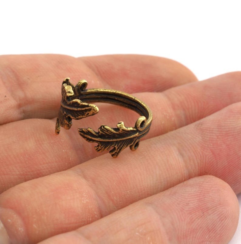 Minimalist Leaf Ring Adjustable Ring Antique Bronze Plated Brass 7US size 2639