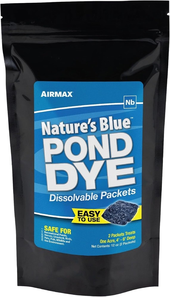 Nature's Blue Pond Dye Packets for Large Pond, 2 Pack, Fish Safe, UV Blocking