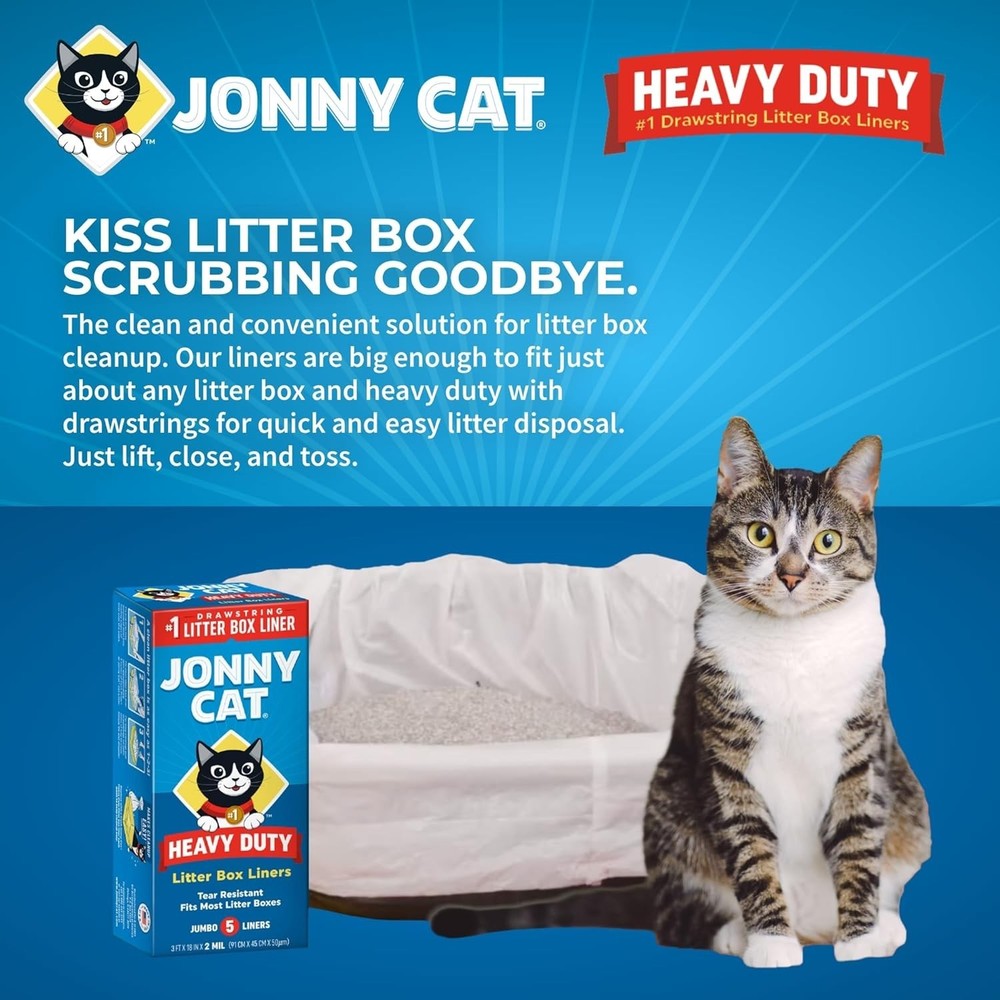 Recyclable Heavy Duty Jumbo Litter Box Liners - 5 Count with Drawstring Closure