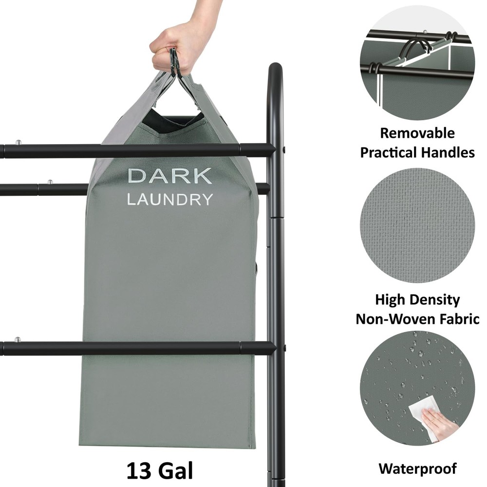 5-Section Laundry Sorter Cart, Large Laundry Hamper with Lockable Rolling Whe...