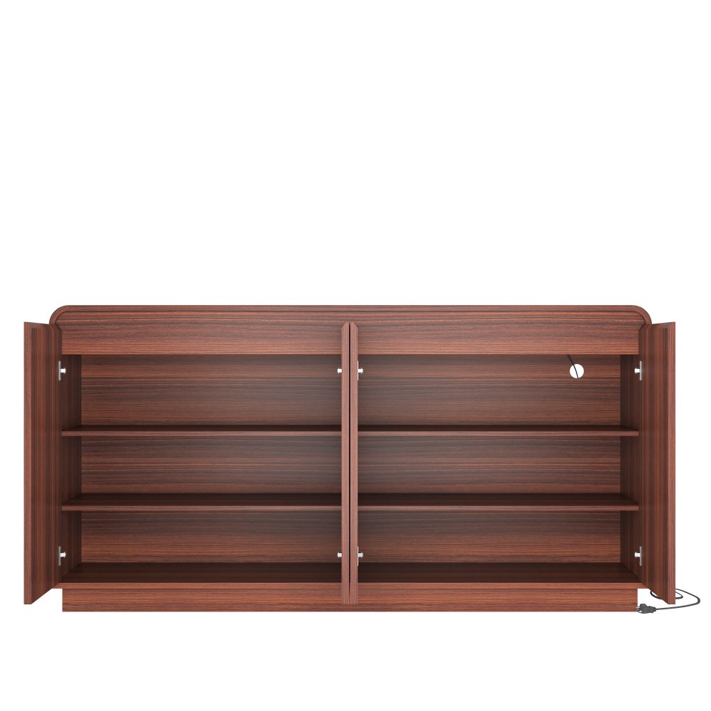 Walnut TV Stand with Power Outlet, Adjustable Storage, Fluted Handleless