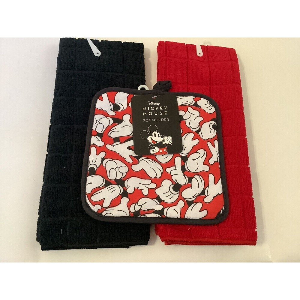 Disney Mickey Mouse Potholder & 2 Pc Kitchen Towel Set - NWT -