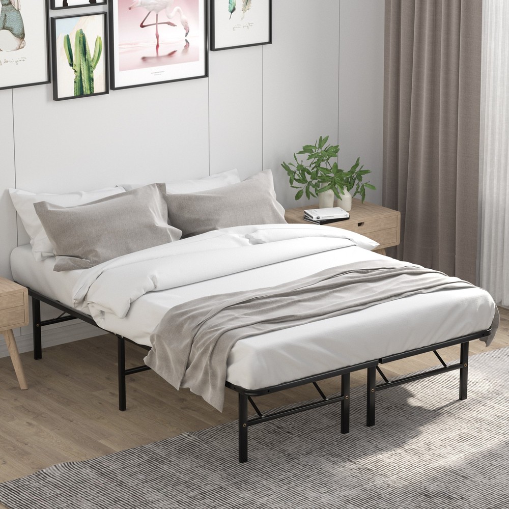 Full Size 14" Metal Platform Bed Foldable Mattress Foundation Tool-Free Assembly