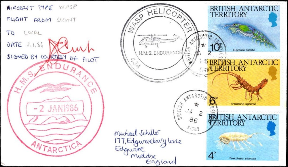 1986 HMS Endurance Wasp Helicopter Antarctic Flight - Signed