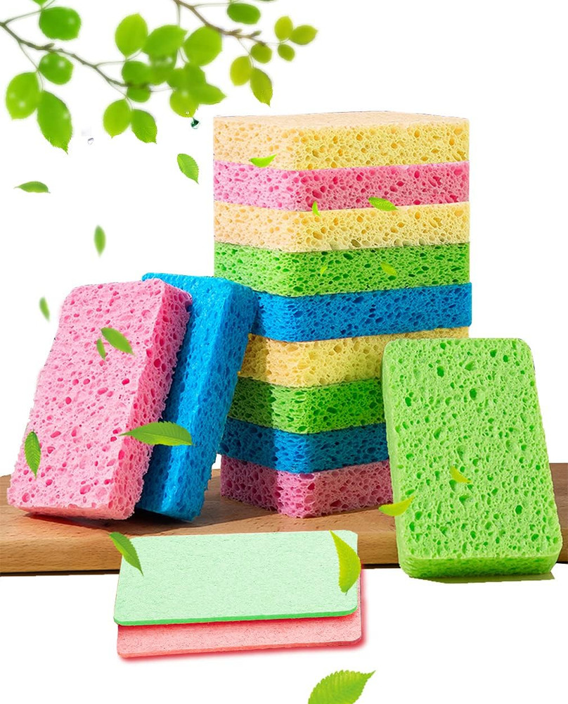 12-Count Kitchen Sponges Compressed Cellulose Sponges Non-Scratch