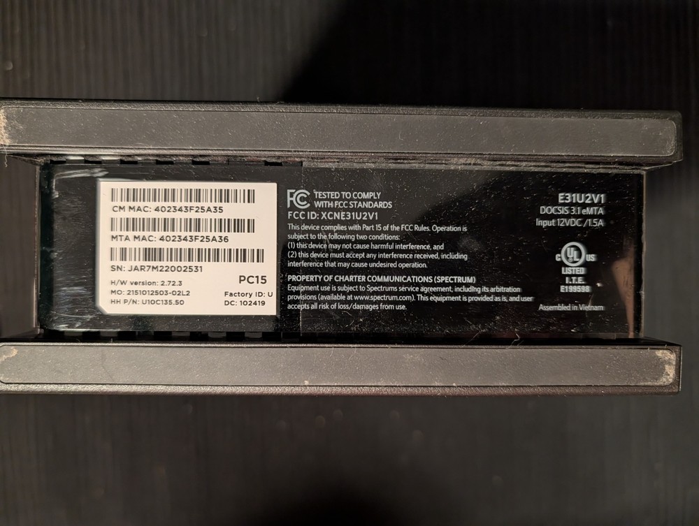 Spectrum E31U2V1 DOCSIS 3.1 eMTA Cable Modem - Used
