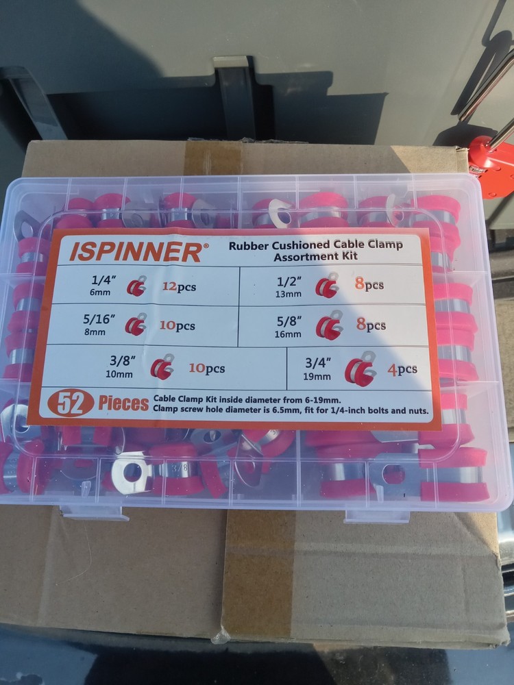 ISPINNER Rubber Cushioned Cable Clamp Kit Red 52 Pieces 6-19mm Assorted Sizes