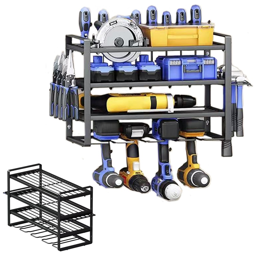 4-Layer Power Tool Organizer Wall Mounted Tool Rack for Cordless Drill Storage