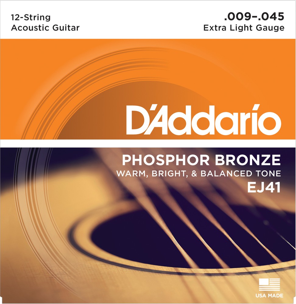 1 Set D'Addario EJ41 Phosphor Bronze 12 String Acoustic Extra Light 9-45