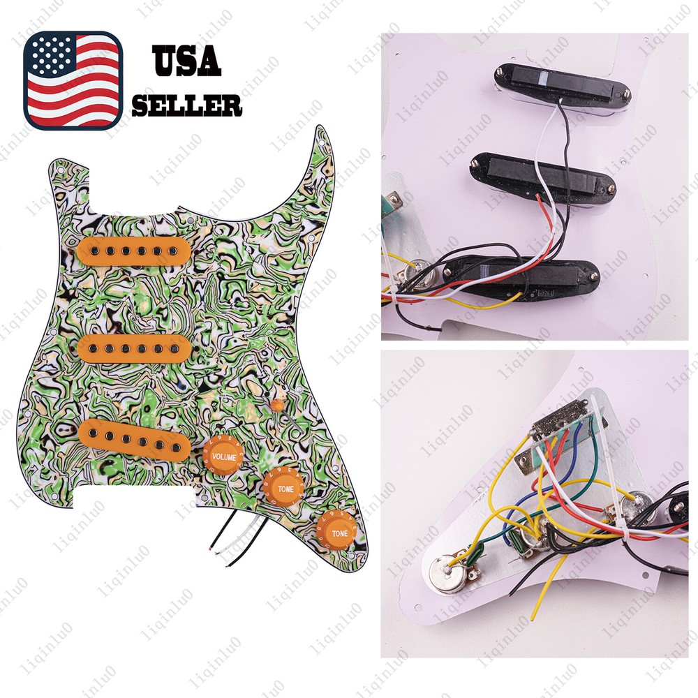Prewired-Loaded SSS Pickguard Ceramic Pickups For Strat Green Shell&Orange