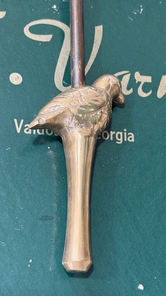 Vintage Solid Brass Bird Peasant Fireplace Damper Pull Hook - Decor Functional