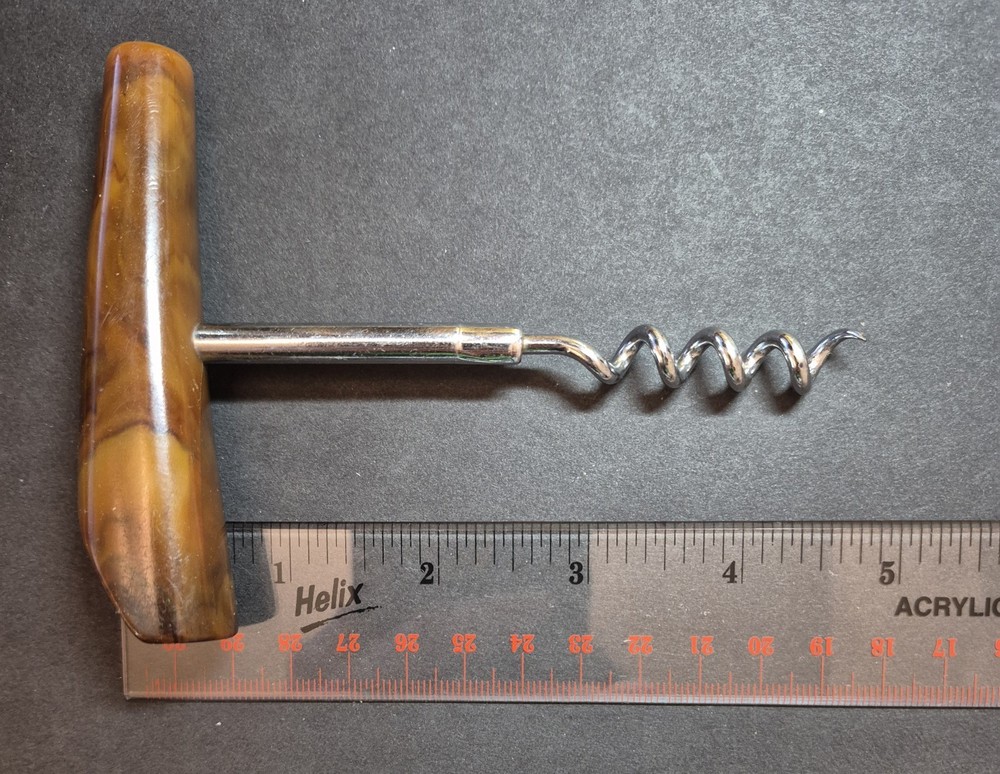 Vintage Bakelite Tortoise Shell Handle Corkscrew Wine Bottle Opener
