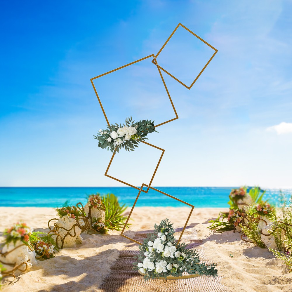 Wedding Square Backdrop Stand, Detachable 4 Tier Gold Metal Flower Square Frame