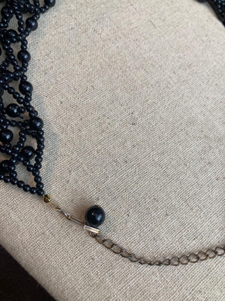 Black Beaded Woven Collar Necklace adjustable clasp