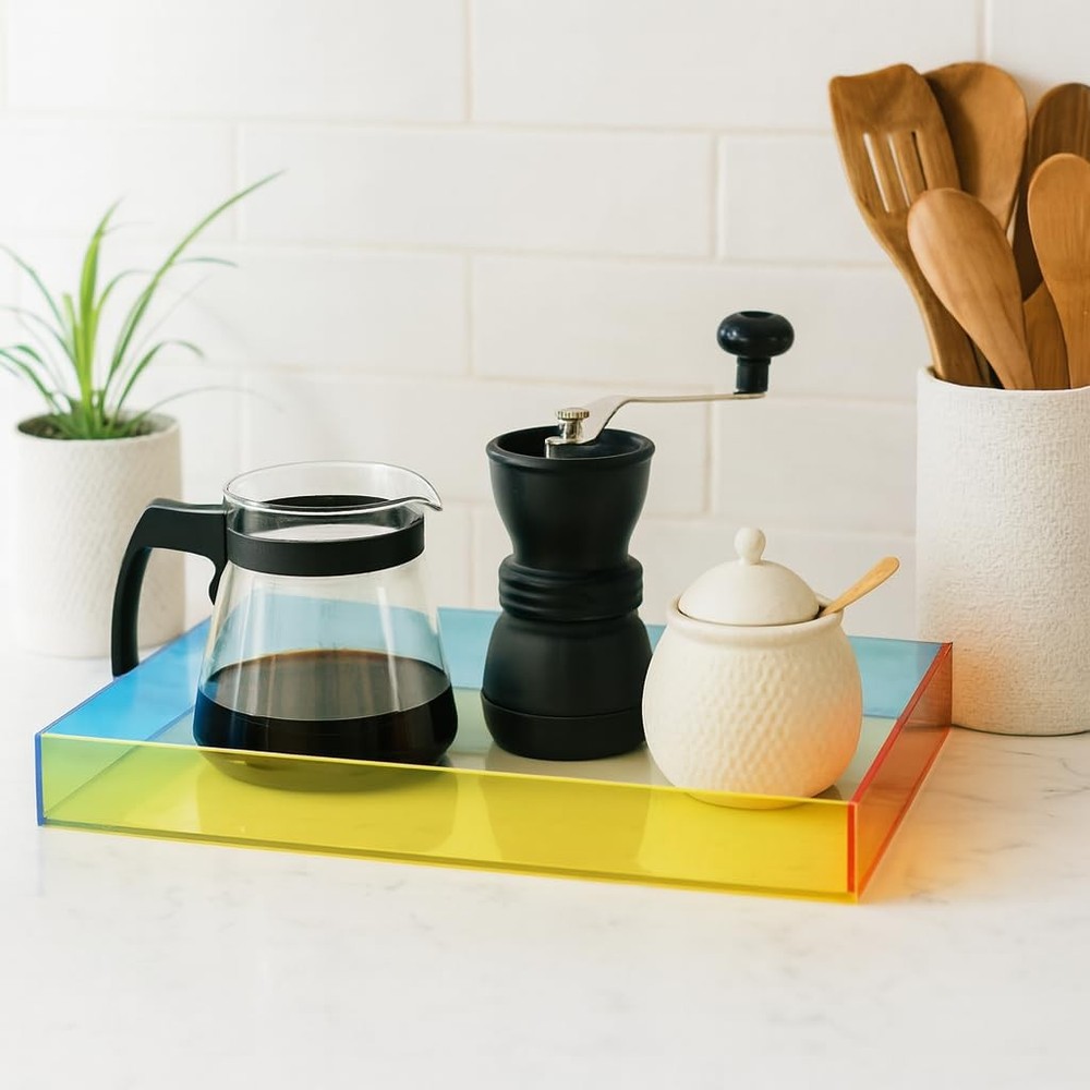 Acrylic Serving Tray,Blue, Yellow & Orange Gradient, Rectangular Colorful Dec...