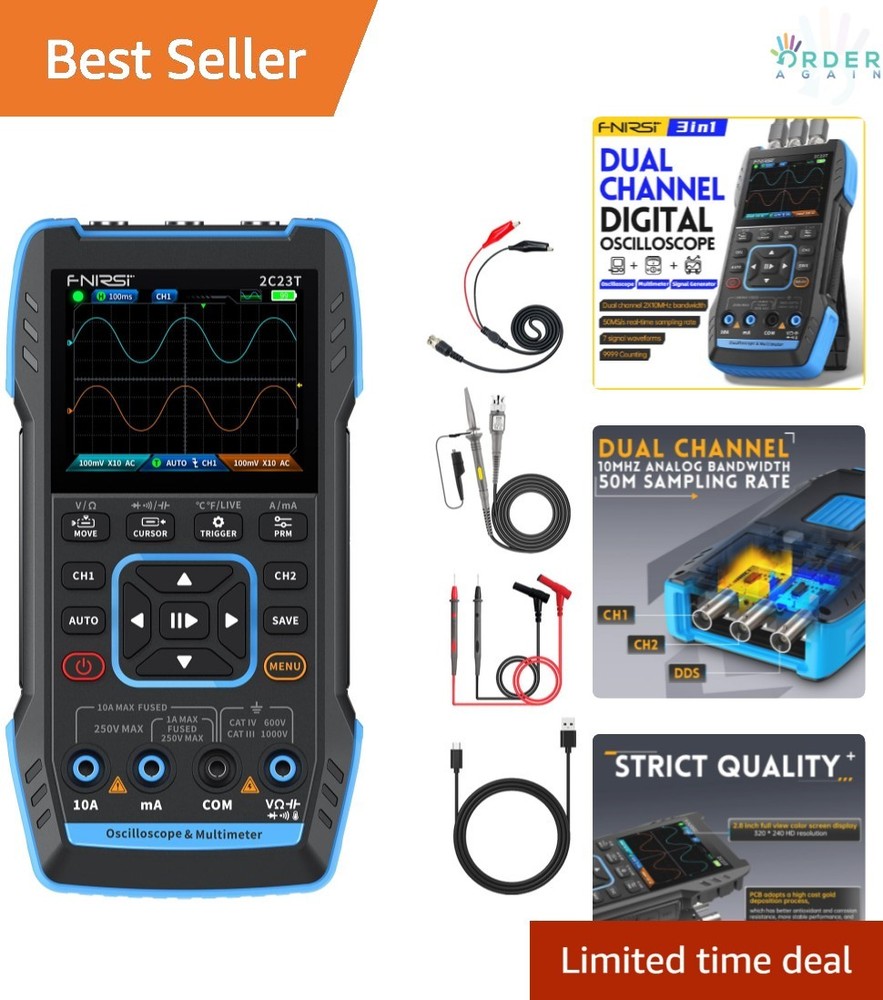 3-in-1 Handheld Oscilloscope Multimeter Generator 2 Channels 10MHz