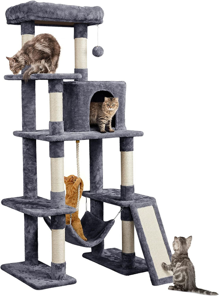 Large Multi-Level Cat Tree, 63 Inches Tall with Sisal-Covered Scratching Posts,