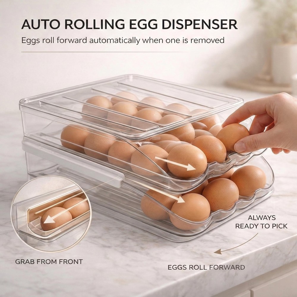 Egg Holder for Fridge with Rolling Auto Dispense, Egg Dispenser for Refrigera...