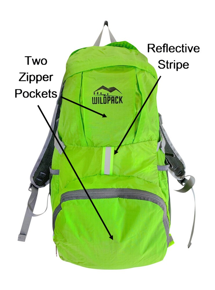 Backpack, Collapsible, Foldable Travel Pack, Packable, Durable--Green