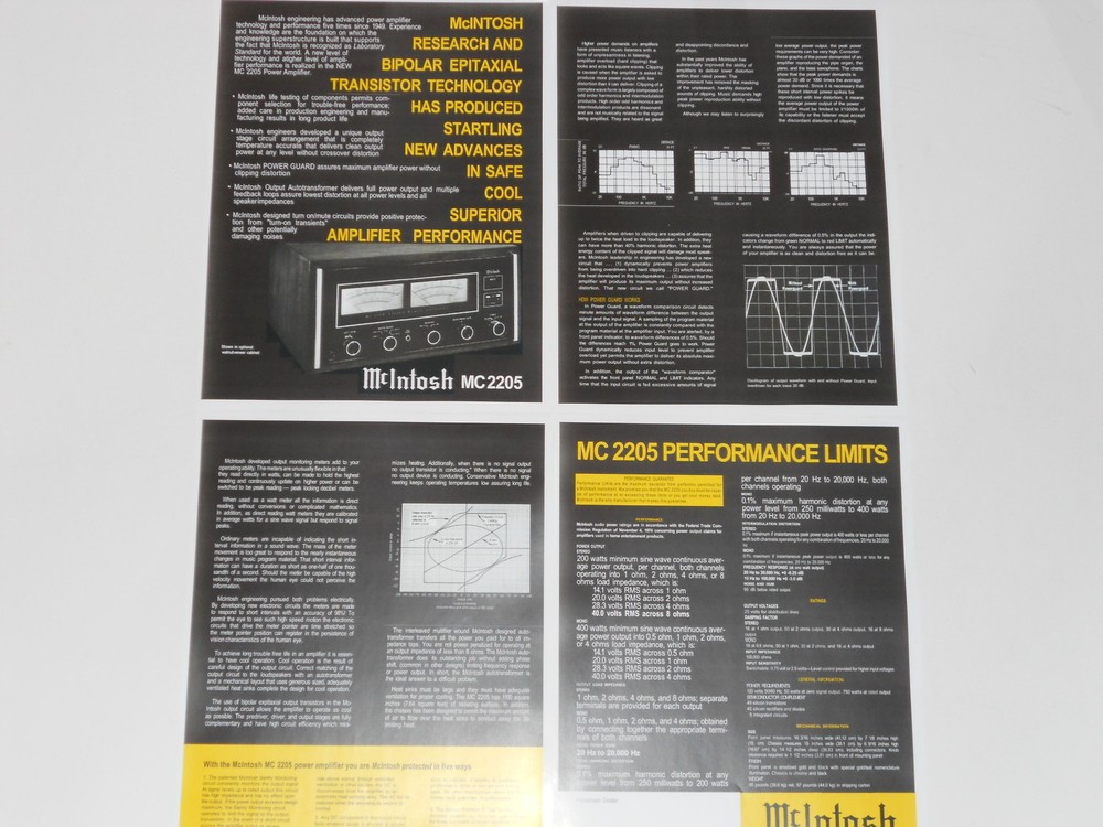 McIntosh MC2205 Amplifier Brochure 4 pages, Specs, Info, Articles