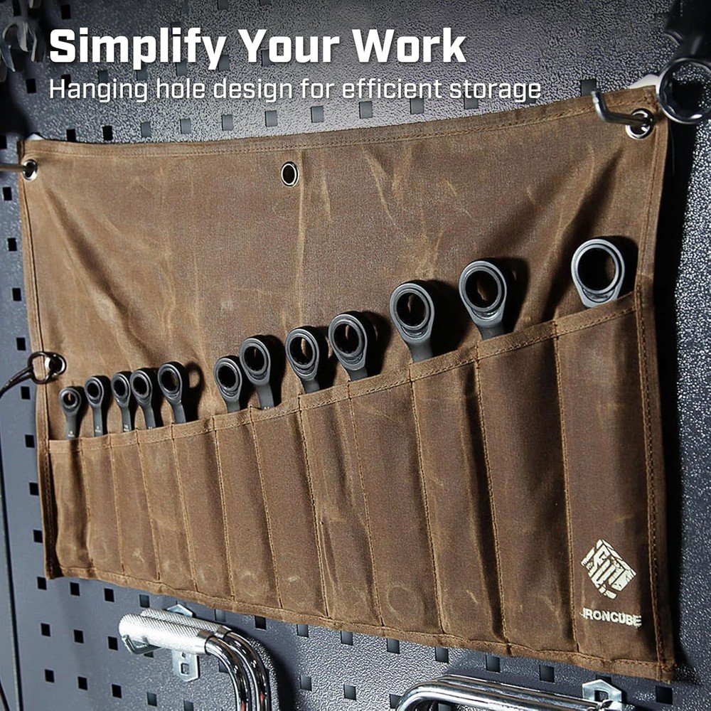 Tool Pouch, Roll-Up Storage Bag for Hand Tools & Wrenches Brown