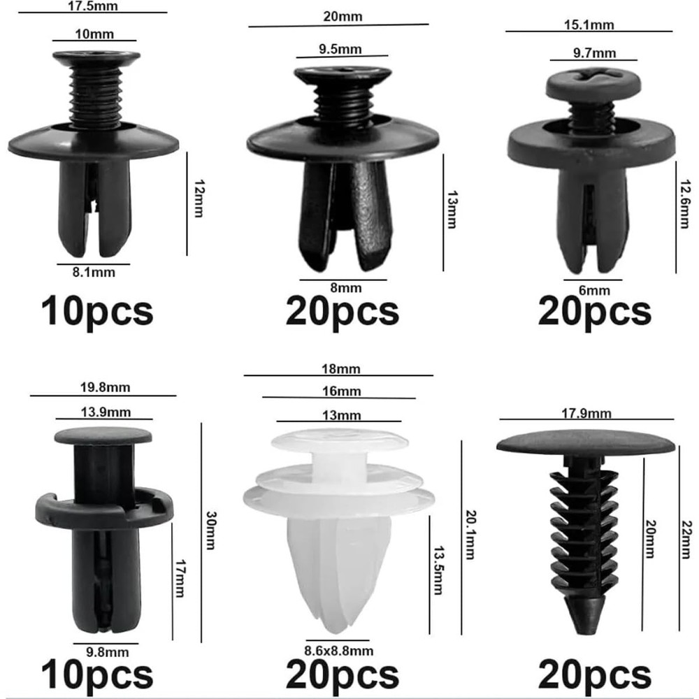 100 Pcs Bumper Clips Plastic Rivets Auto Push Pin Fasteners