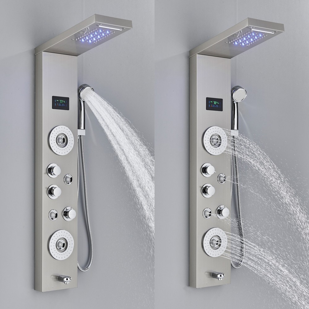 LED Stainless Steel Rain&Waterfall Shower Panel Tower System Massage Jets