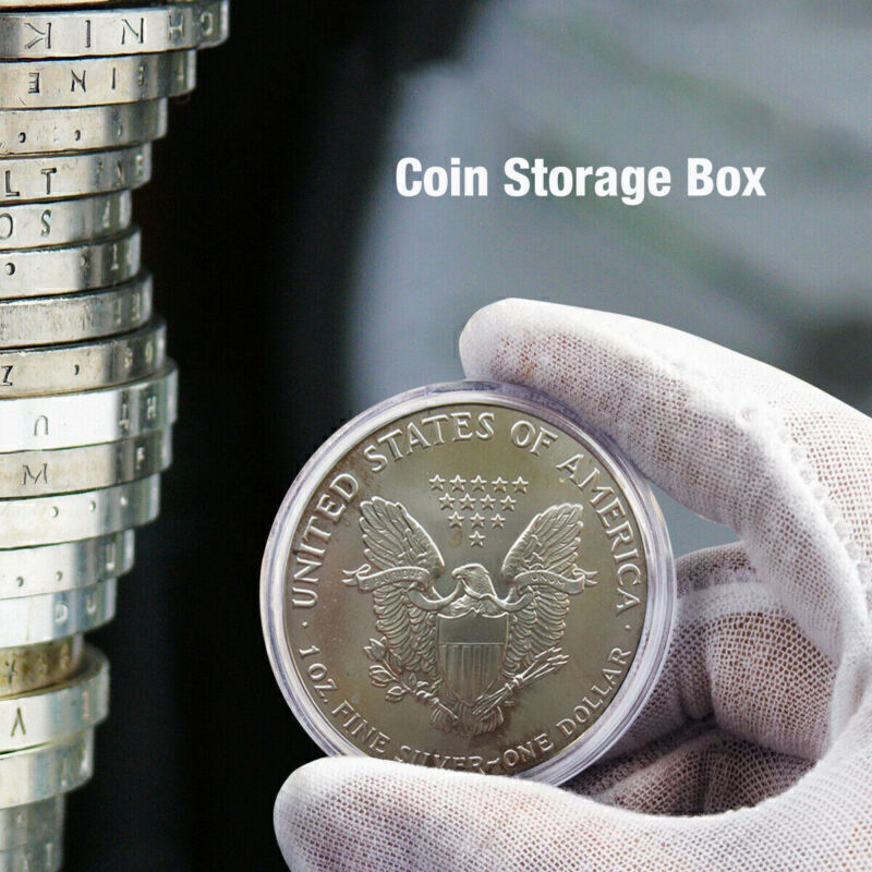 100 Pcs 30mm Clear Coin Capsule Round Plastic Holder Container Storage Box Case