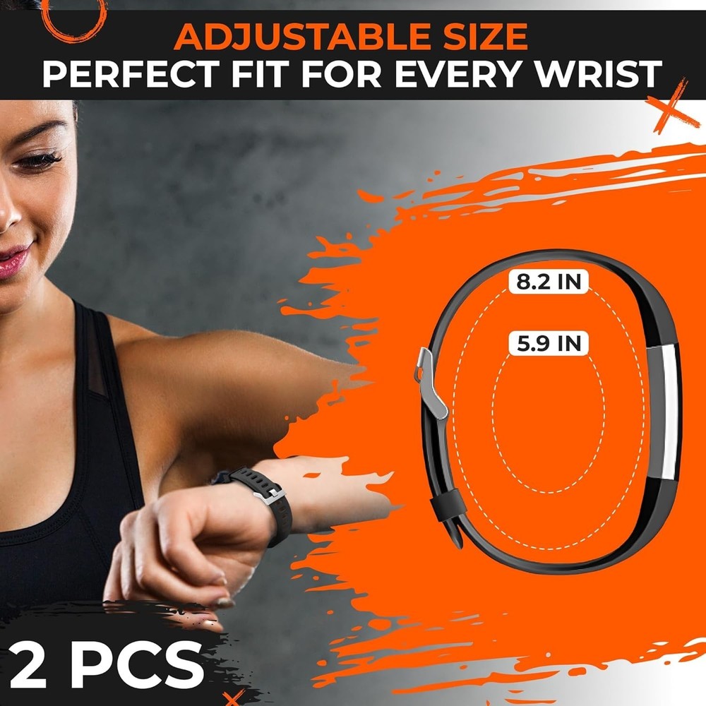 2-Pack Bands Compatible with ID115Plus HR — Adjustable Silicone Wrist Straps