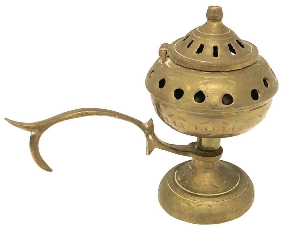Vintage Heavy Etched Brass Incense Burner Holder
