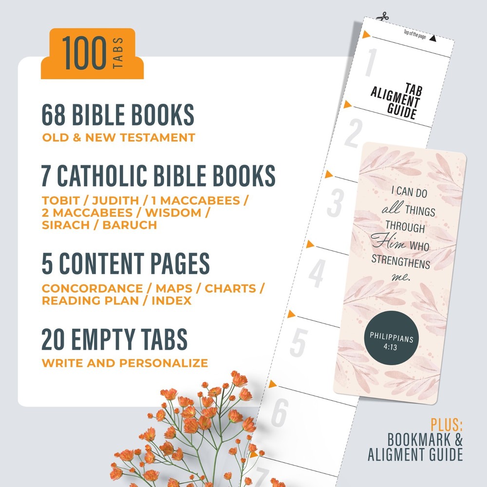 OFFILICIOUS 100 Gold-Foiled, Soft-Touch, Laminated Bible Tabs for Bible Study