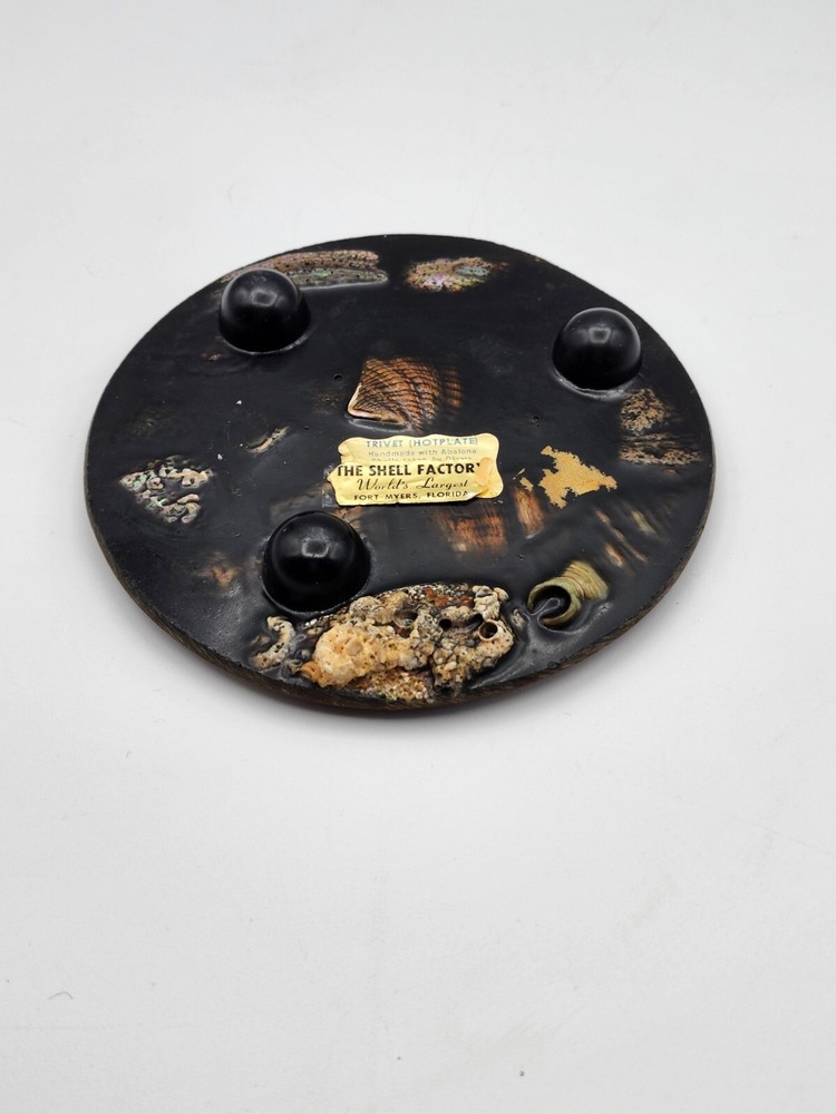 Vintage Trivet Lucite With Abalone Shell Round