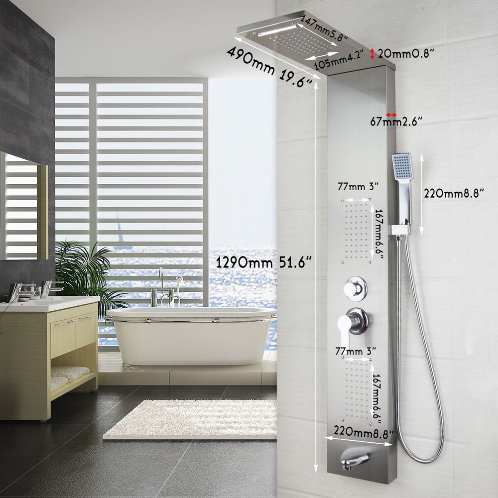 Brushed Nickel Bathroom Multi Function Shower Panel +Handshower Spary Wall Mount