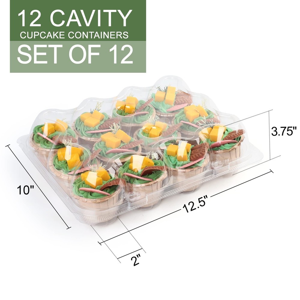 LotFancy (12 CountX12 Sets) Cupcake Containers with 144 Liners Thick Plastic