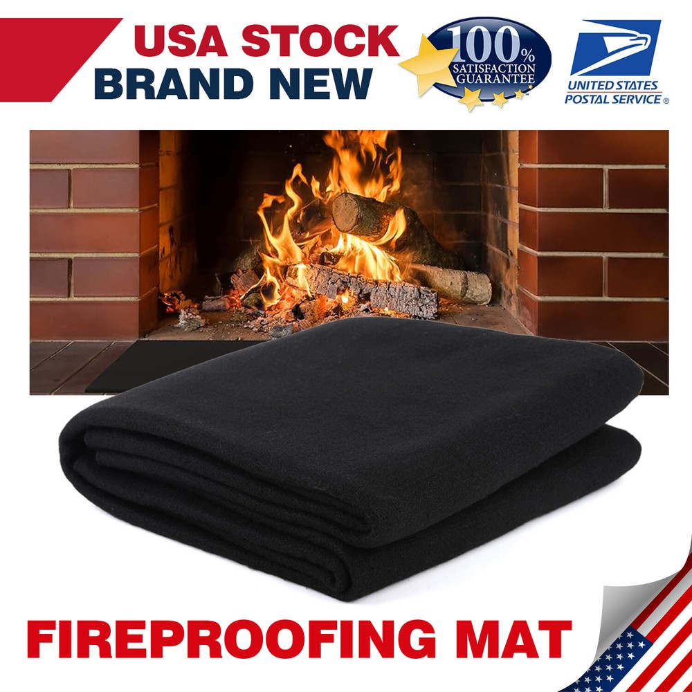 Blcak Fireproof Fireplace Carpet Grill Rug Protection Mat Flame Resistant Pad