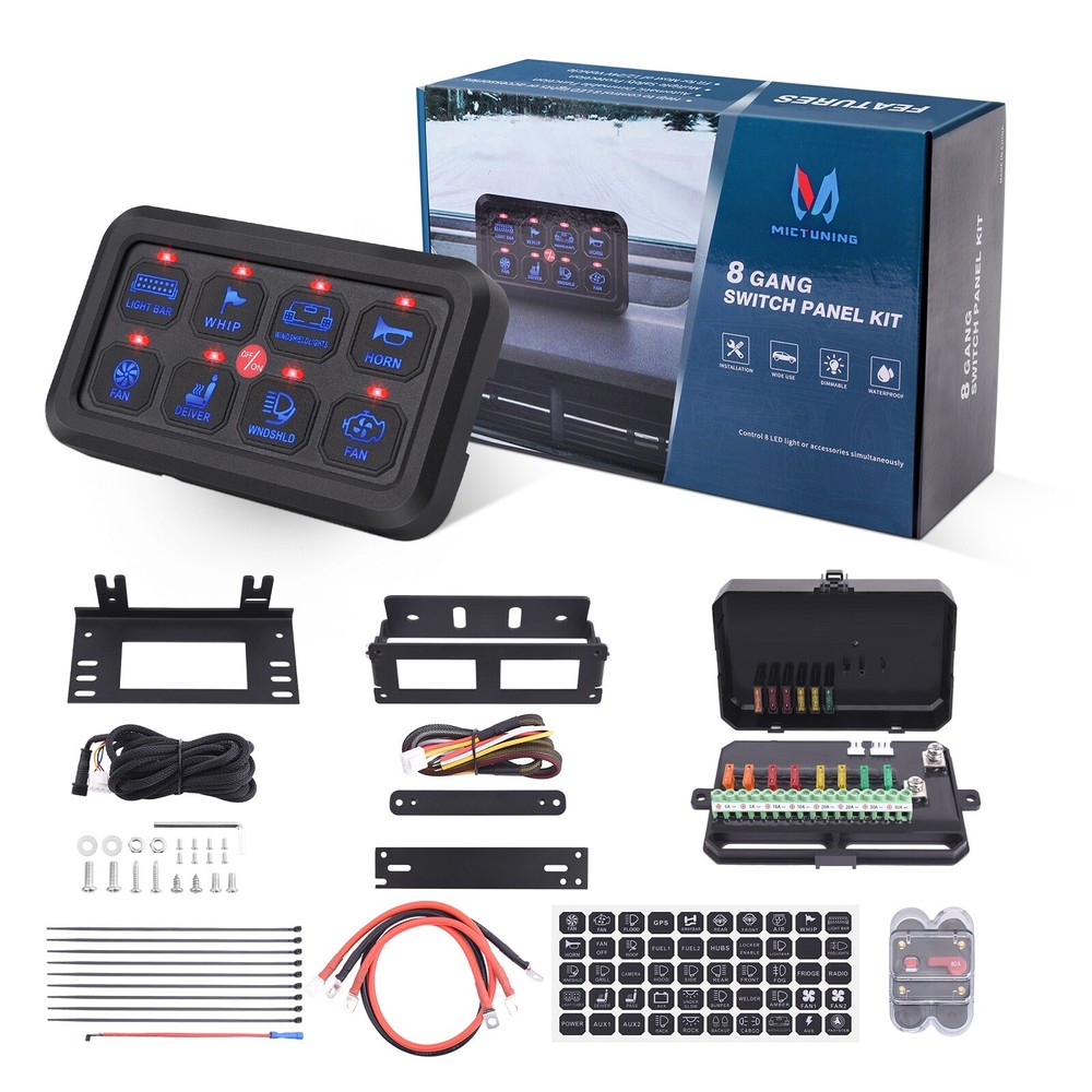 MICTUNING 8 Gang Switch Panel Led Light Electrical Relays System Marine 12/24V