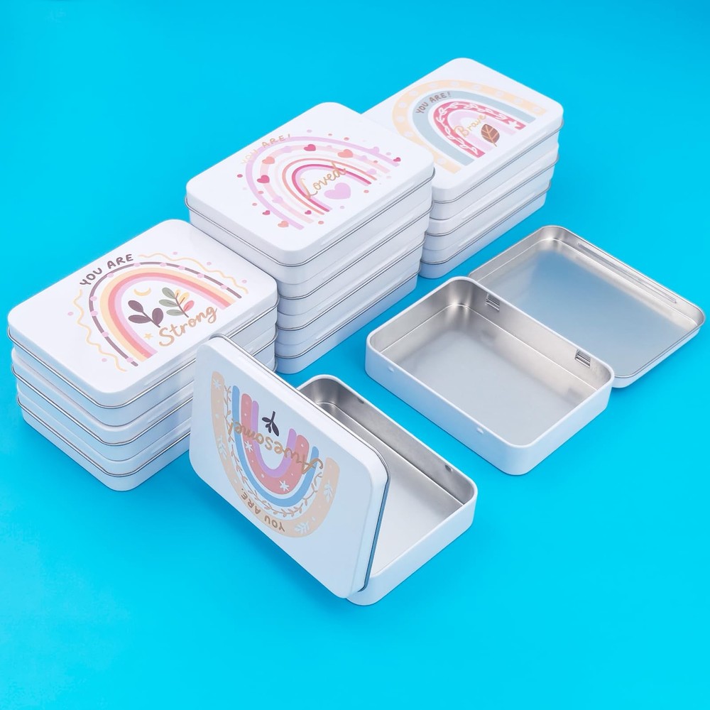 12 Pack Empty Rectangular Metal Storage Organizer Tins 4.5x3.3x0.9 Inch Lid