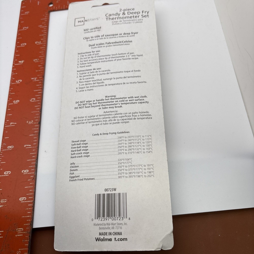 Mainstays 8" Candy Thermometer Range 100 - 400 Degrees