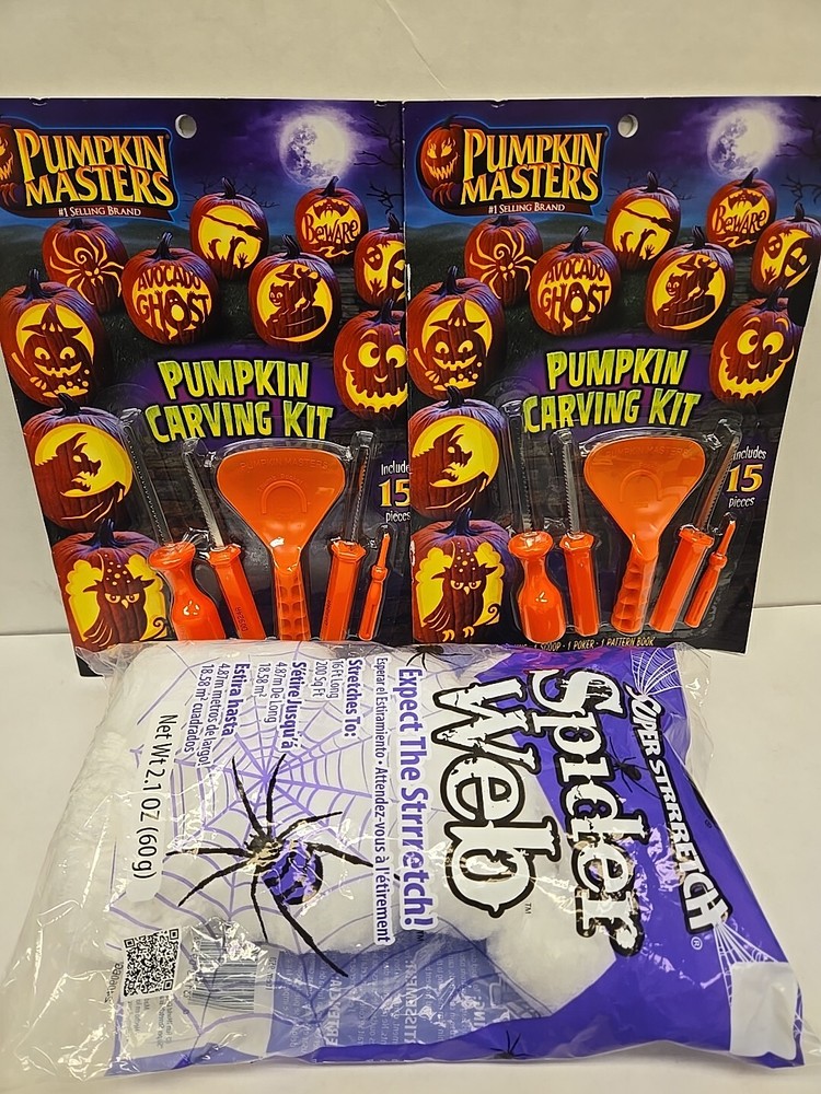 2 Pumpkin Masters Carving Kit Pattern Books Assorted Tools & Patterns Spider Web