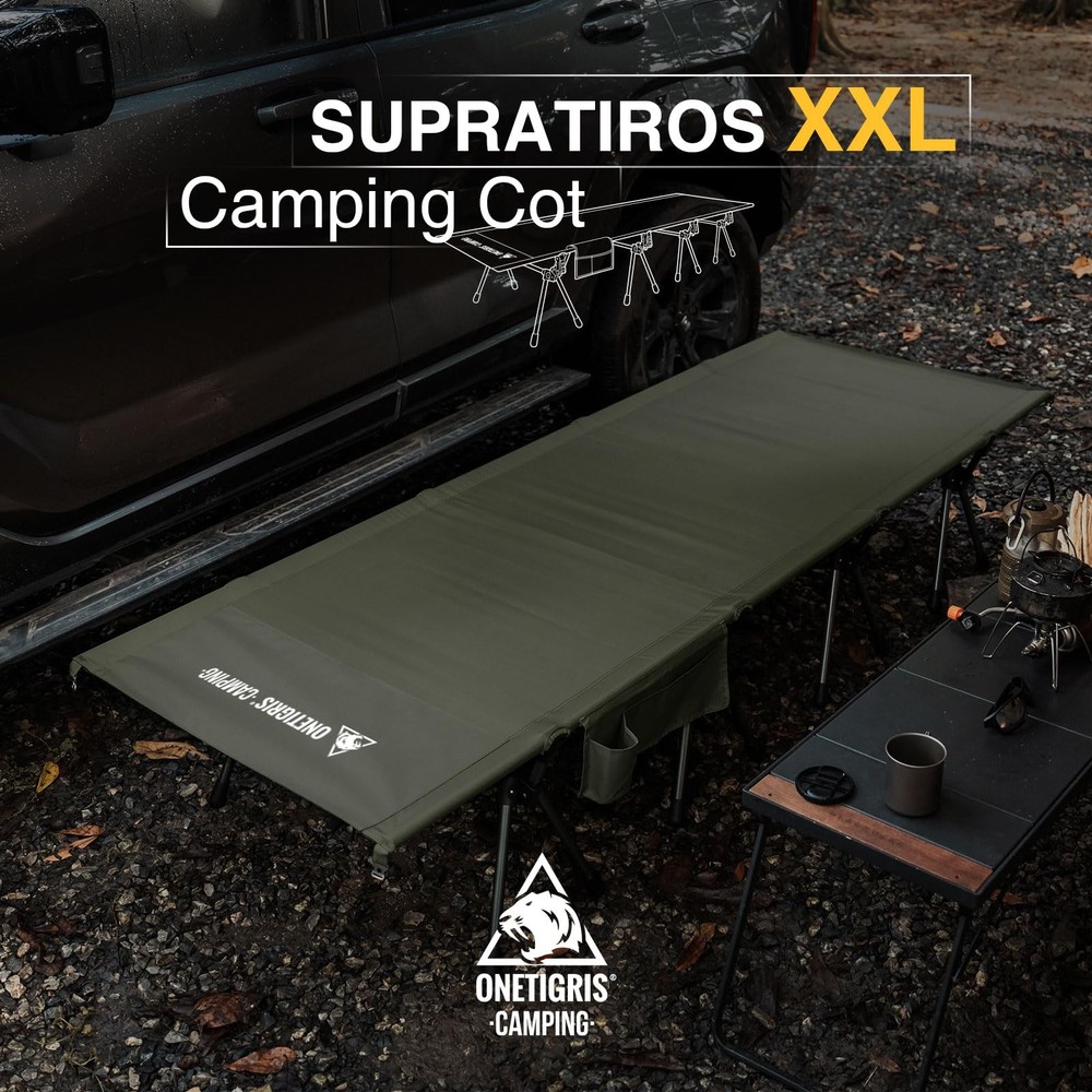 SUPRATIROS Extra Large Camping Cot, Height Adjustable Oversized Sleeping Cot ...
