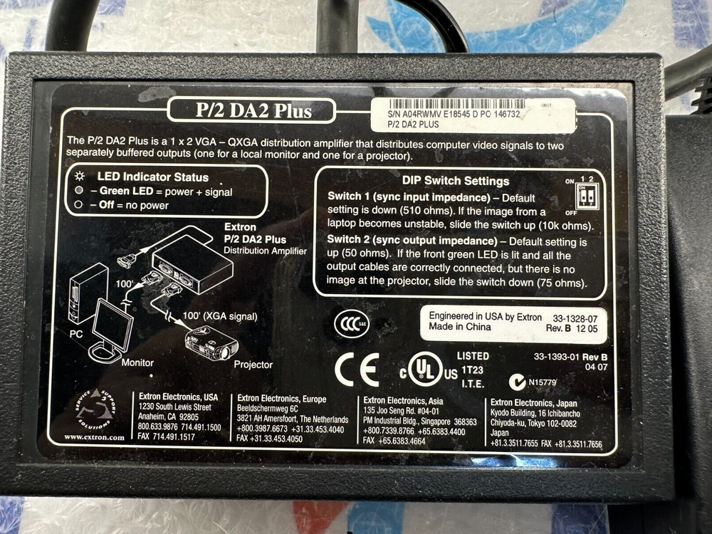 Extron P/2 DA2 Plus Two Output VGA Distribution Amplifier