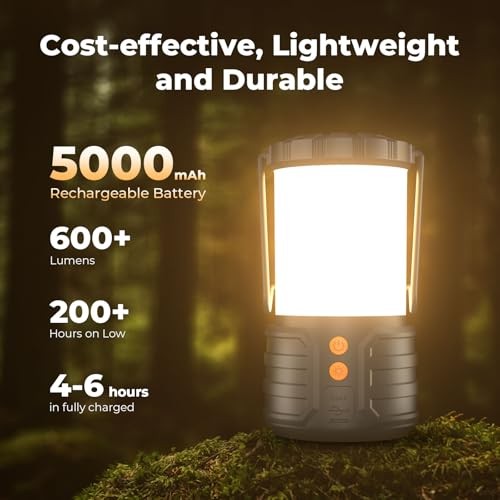 Camping Lantern,5000mAh Rechargeable Battery Emergency Lights for Black-1 PACK