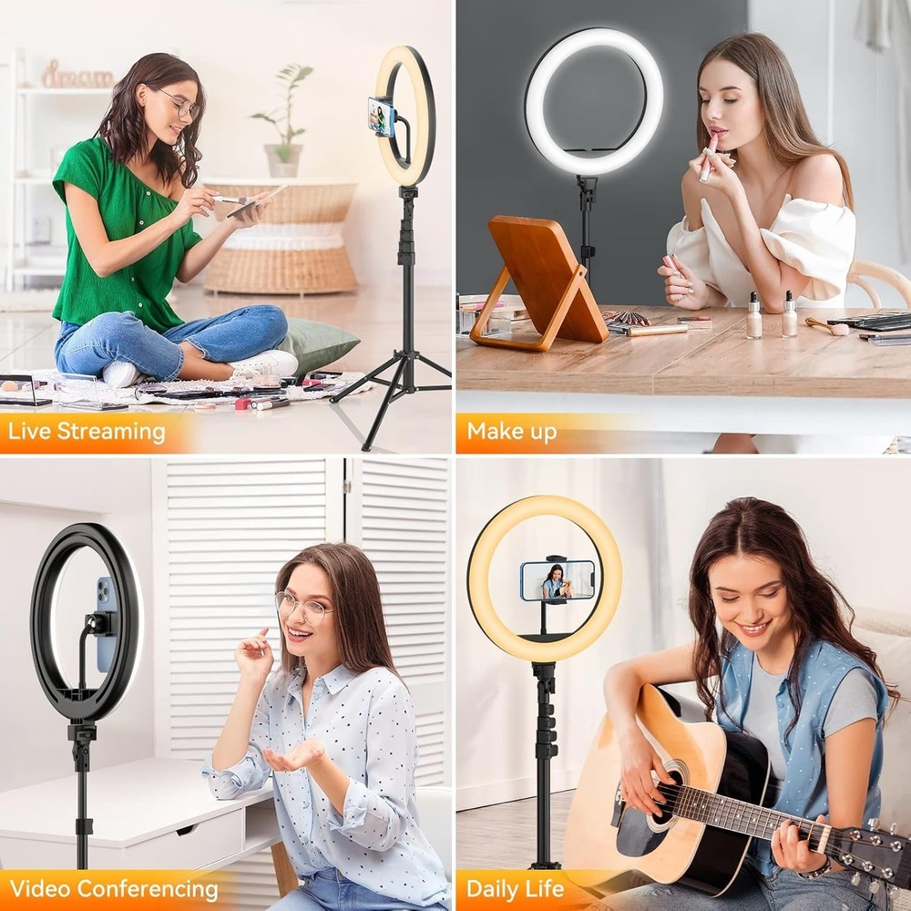 12" Ring Light with 63" Tripod Stand Selfie Remote for Makeup, Live Stream
