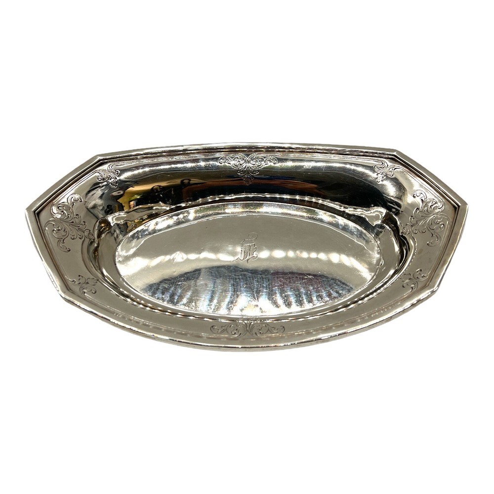 Sterling Silver Vegetable Bowl Oval Etched Monogrammed Hollowware C1544