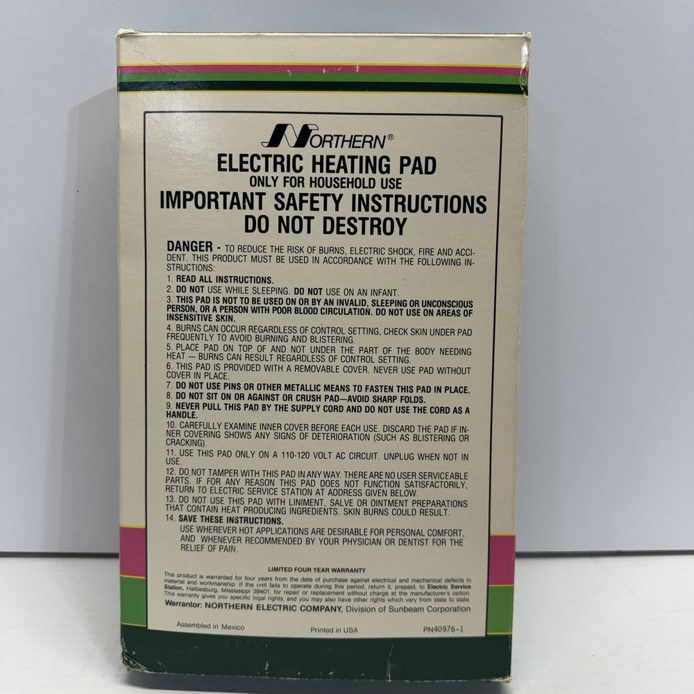 Vintage Northern Automatic Heating Pad Floral Pattern With Box