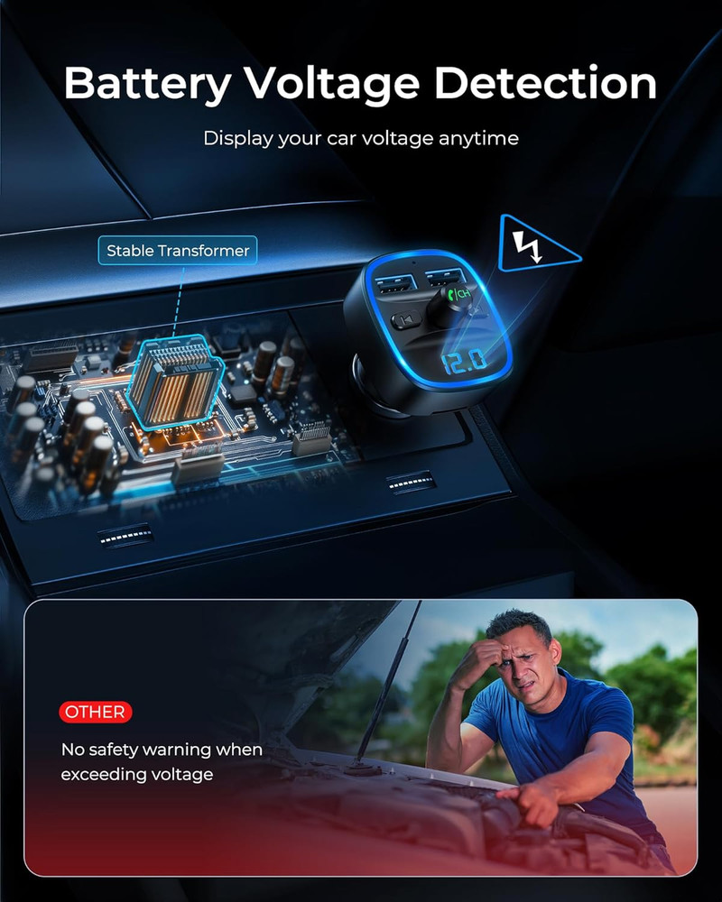 FM Transmitter, Bluetooth FM Transmitter Wireless Radio Adapter Car Kit with Dua